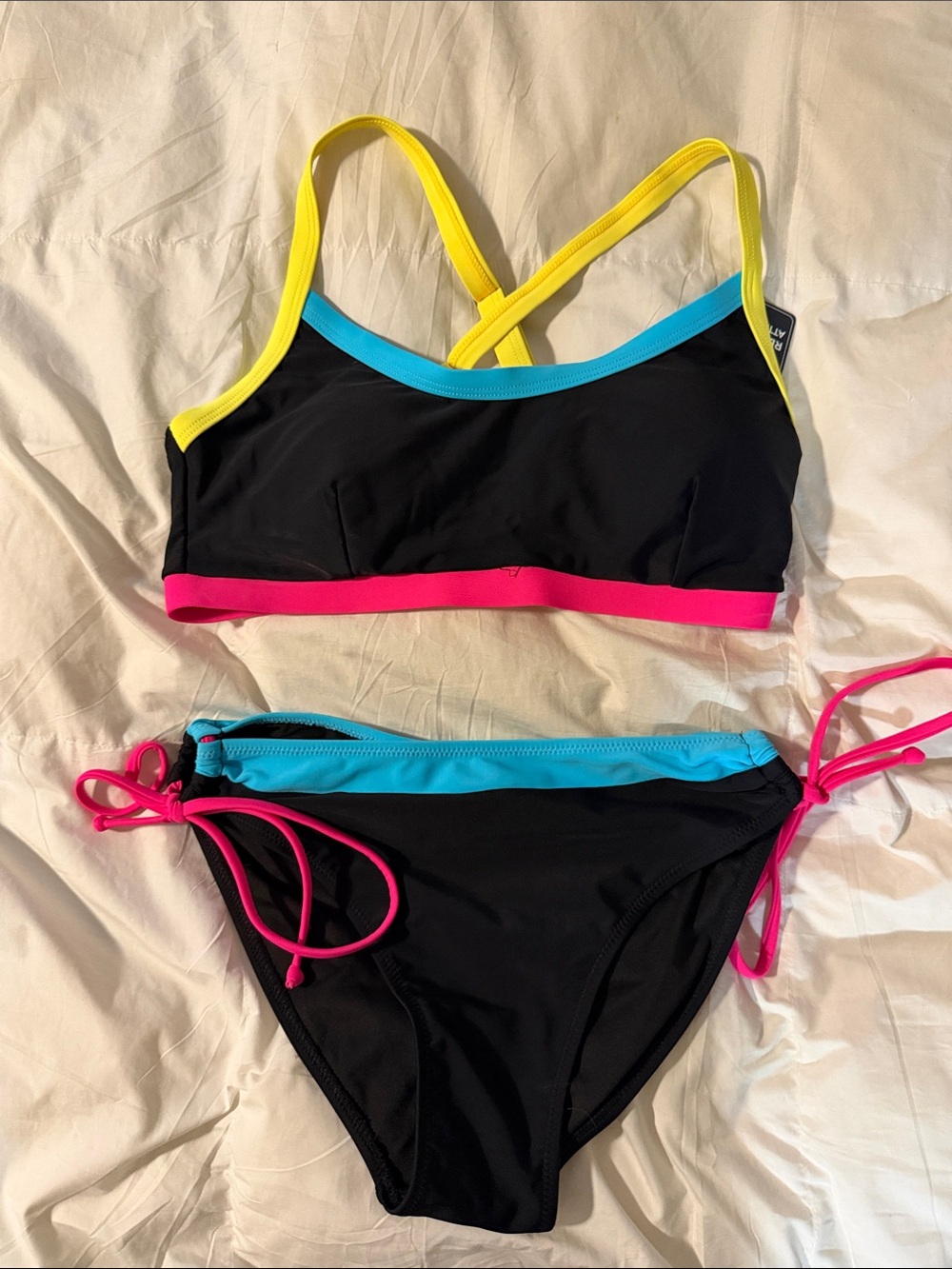 BMJL Black Bikini Set with Neon Pink, Yellow & Aqua Trim